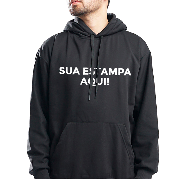 Moletom preto com estampa Sua estampa aqui